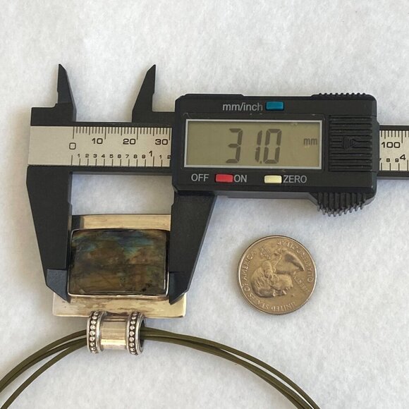 Sterling Silver 925 Chunky Rectangular Labradorite Slide Pendant Necklace 18" - Picture 16 of 16